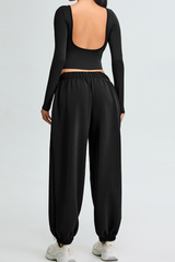 Women's Set:U-back Long Sleeves T-shirt And Cuffed Sweatpant