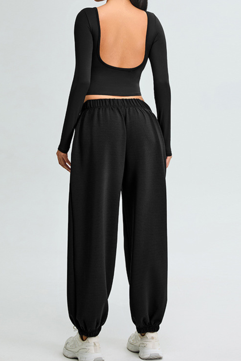 Women's Set:U-back Long Sleeves T-shirt And Cuffed Sweatpant