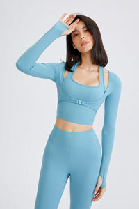 Women's long-sleeved bra T-shirt fake two-piece