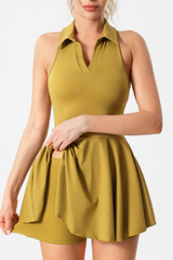 Women's Tennis Polo Collar Mini Dress &Side Pocket Short Set