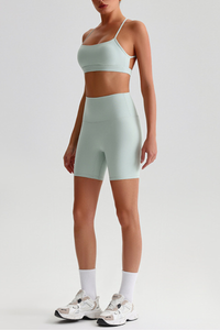 Women Bare Feel Halterneck Bra & High Rise Fitness Shorts Yoga Set