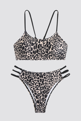 Women's Leopard Y-Back Metal Ring Bikini Set - 2pcs