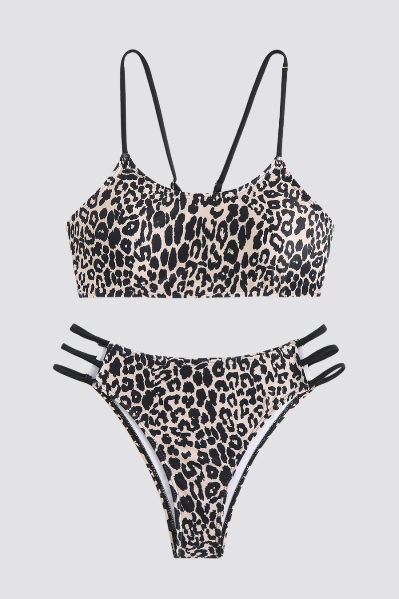 Women's Leopard Y-Back Metal Ring Bikini Set - 2pcs