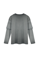 Unisex Fall100% Cotton Washed Fake Two Piece Sweatshirt