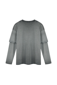 Unisex Fall100% Cotton Washed Fake Two Piece Sweatshirt