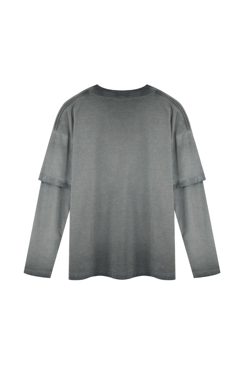 Unisex Fall100% Cotton Washed Fake Two Piece Sweatshirt