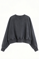 Women's Fall Solid Washed Cropped Crew Neck Sweatshirt