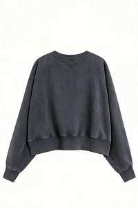 Women's Fall Solid Washed Cropped Crew Neck Sweatshirt
