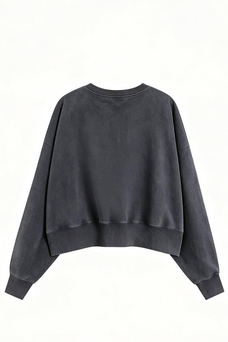 Women's Fall Solid Washed Cropped Crew Neck Sweatshirt