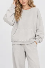 Women's Fall Raw Edge Neck Kangaroo Pocket Sweatshirt
