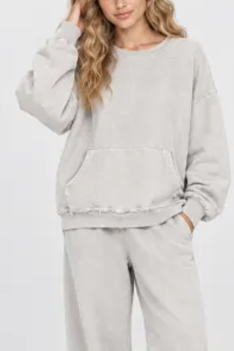 Women's Fall Raw Edge Neck Kangaroo Pocket Sweatshirt