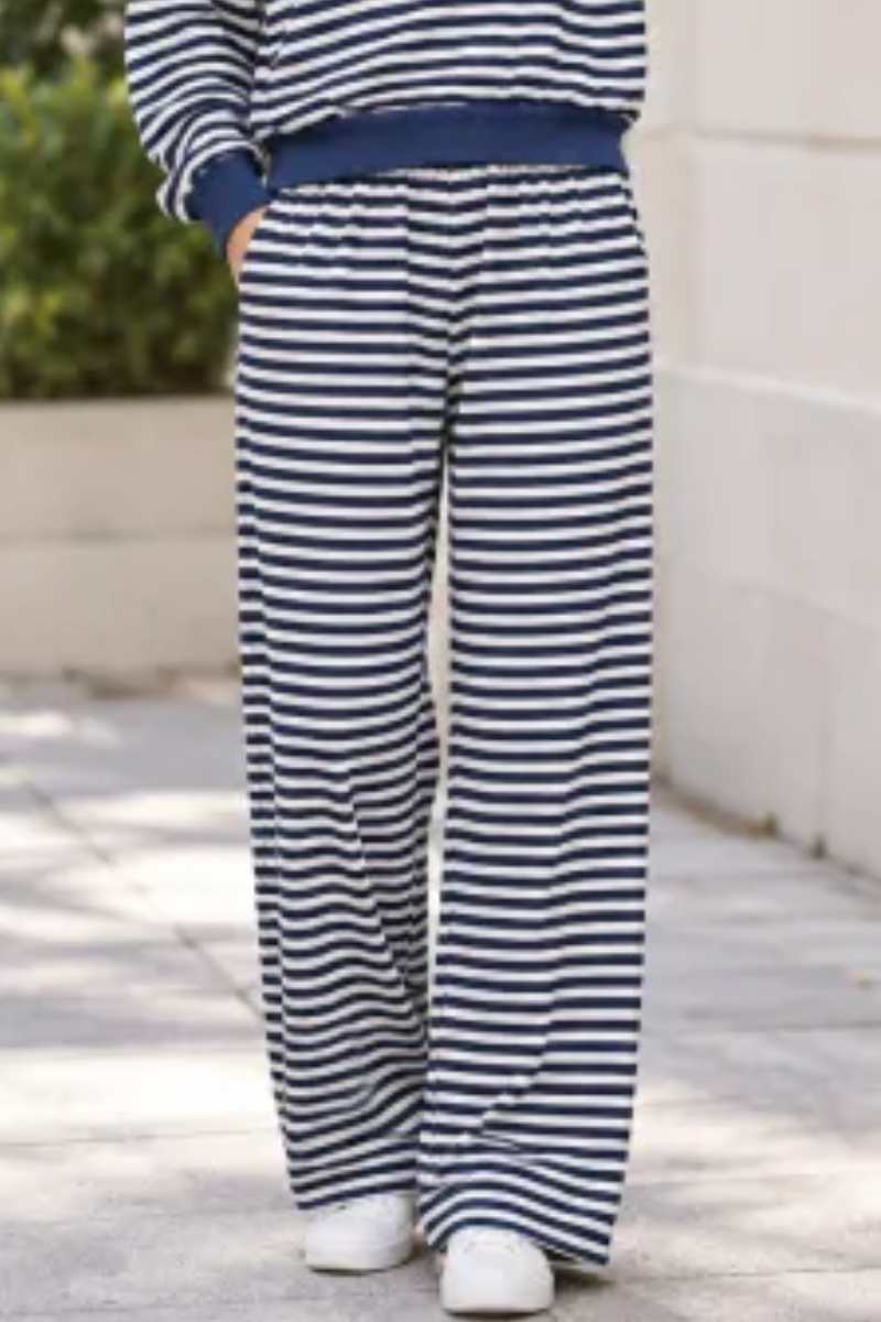 Plus Size Women's Fall Stripe Elastic Waistband Casual Pants
