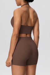 Women's Two Piece Set:Halter U-neck Bra & High Waist Shorts