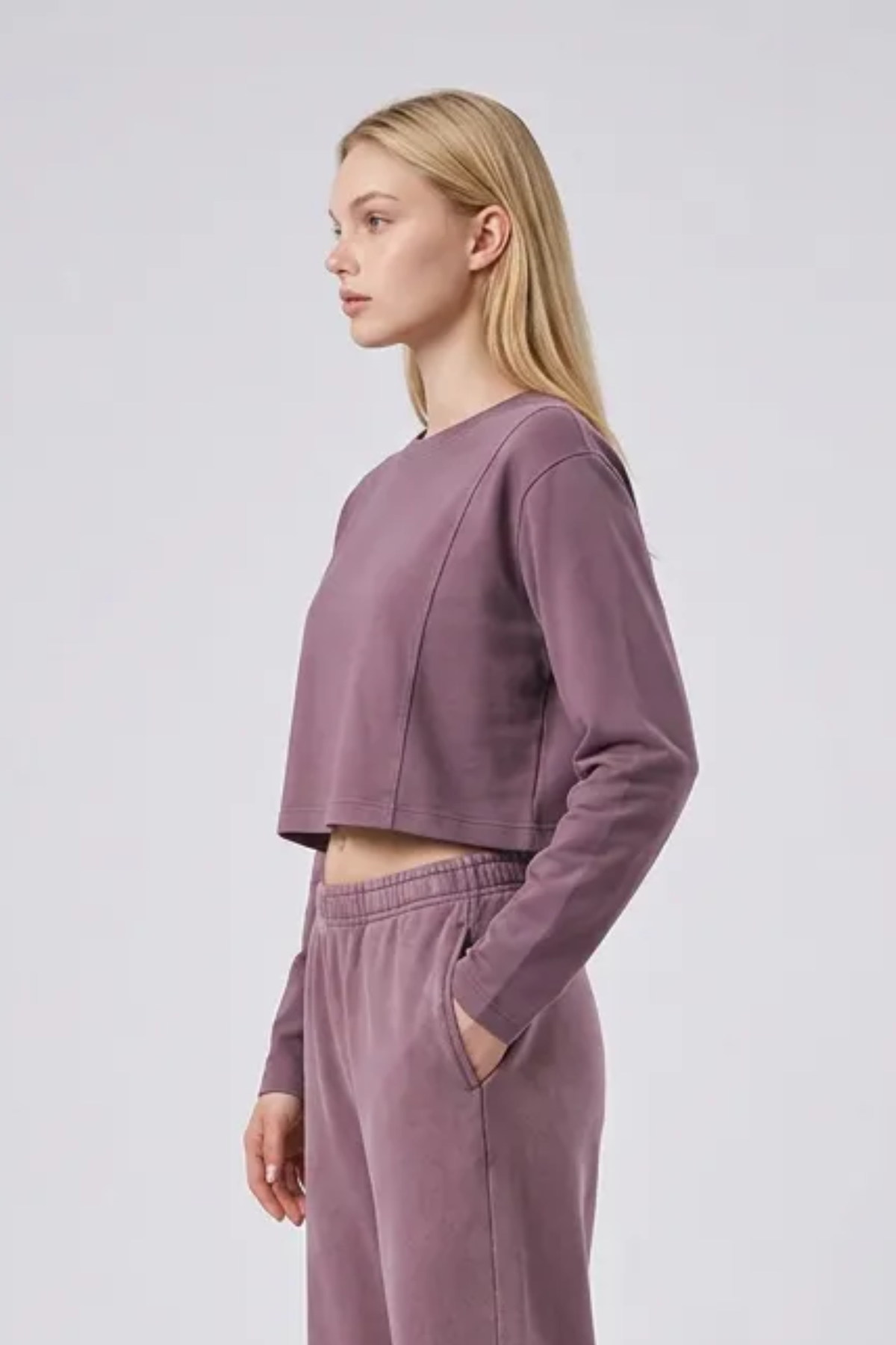 Women's 100% Cotton Washed Cropped Patchwork Cut Sweatshirt
