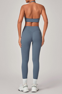 Women's Set:U-neck Halterneck Bra And High-Waist Leggings