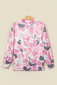 Women's Winter Camo Howdy Letter Mock Neck Sweatshirt