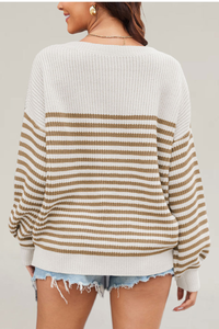 Women's Striped Color Block Oversized Knit Sweater