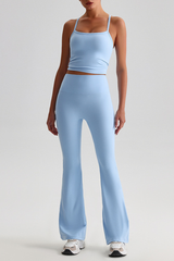 Women's Y-Back Cropped Tank Top & Yoga Flared Pants Set