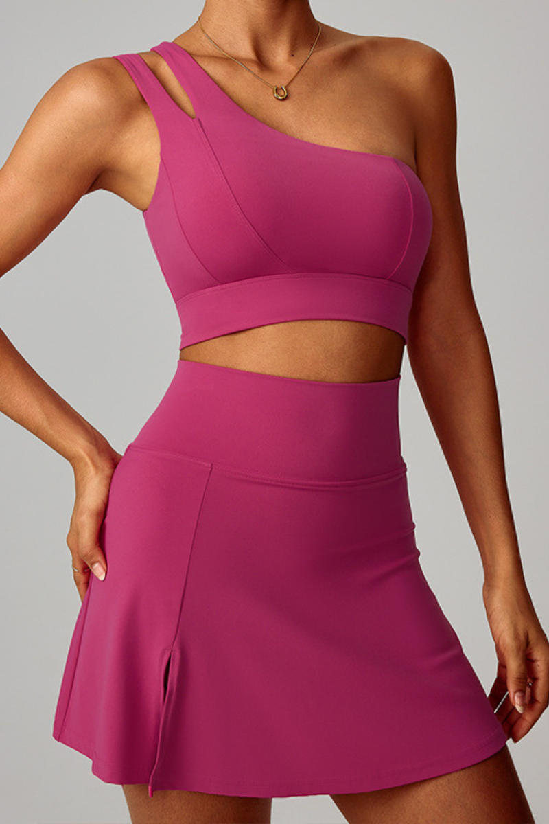 Women's Yoga Set:Sloping Shoulder Bandeau Bra And Skirt