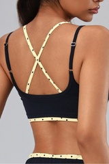 Women's Polka Dot Contrast Bra and Wide Leg Pants Yoga Set