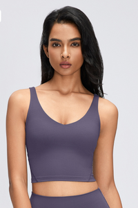 Women's Naked Feeling V Neck Padded Sports Yoga Bra
