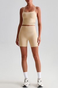 Women's Y-Back Cropped Tank Top &Hip Lift Yoga Short 2Pc Set