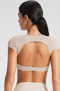 Women's Roundneck Cutout Cropped Sports Yoga T-shirt