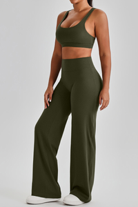Women's Bare Feel Cutout Bra & Quick Dry Wide Leg Pant Set