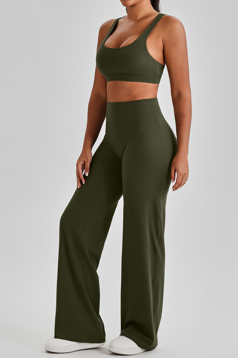 Women's Bare Feel Cutout Bra & Quick Dry Wide Leg Pant Set