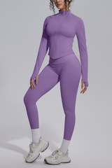 Women's Stand Collar Slim Fit Jacket & Yoga Leggings 2 Piece Set