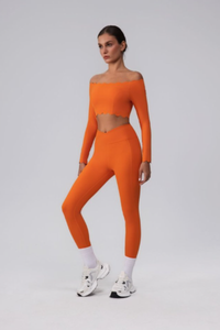 Women's Scalloped Off-Shoulder Long Sleeve Top& Leggings Set