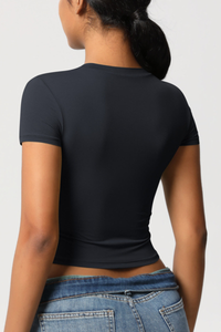 Women's Cropped Solid Round-necked T-shirt