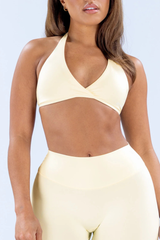 Women's Nude‑Feel Halter V‑Neck Backless Padded Sports Bra