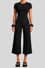 Women's Slim Fit Cropped T-shirt & 7/8 Flared Pant Yoga Set