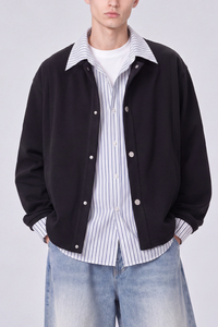 Men's Preppy Faux Layered Striped Trim Collared Jacket