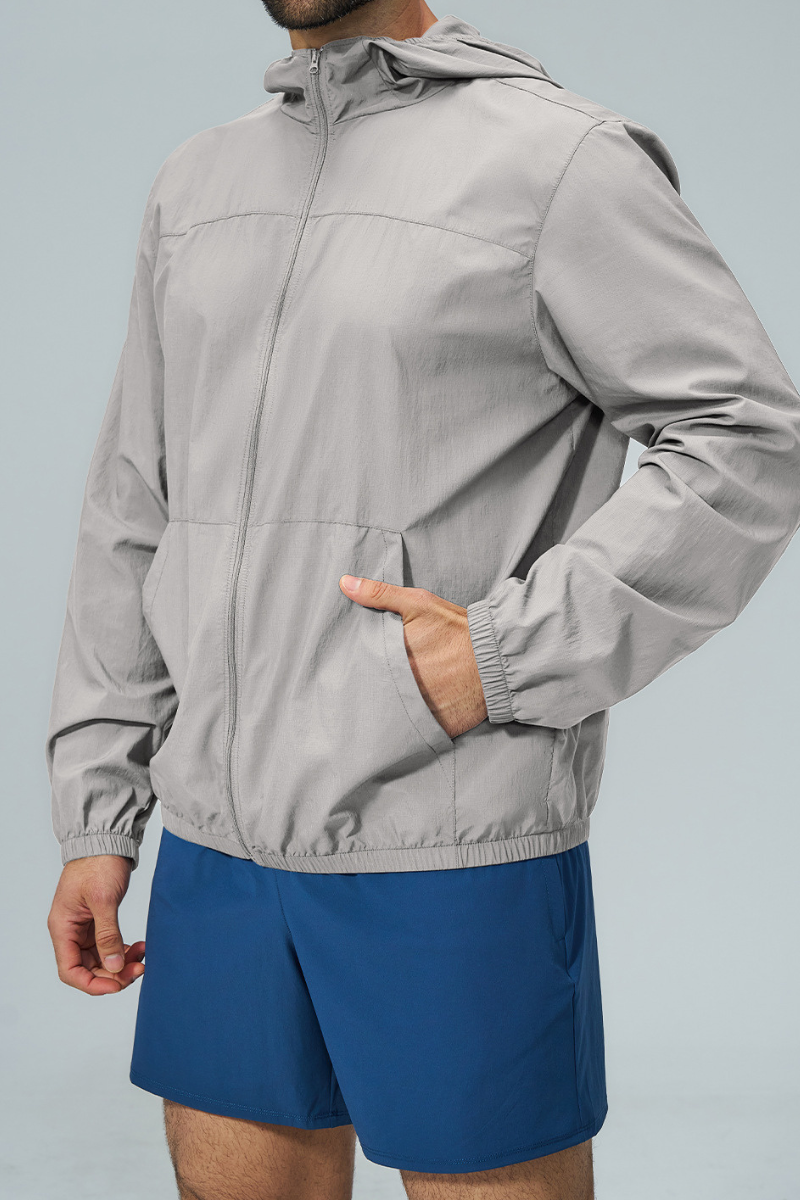 Men's Fall Hooded Full Zip Elastic Hem Outdoor Hooded Jacket