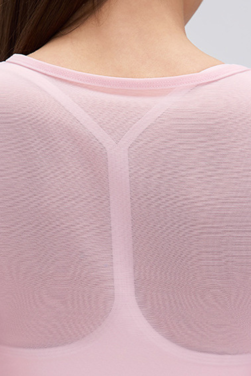Women's Mock Two-Piece Mesh Padded Cropped Yoga Top