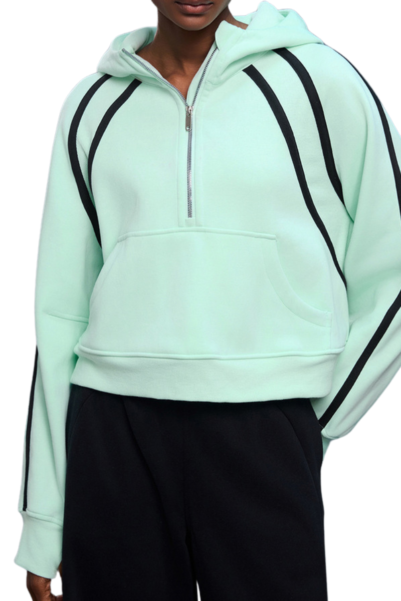 Women's Fall Fleece Varsity Half-Zip Hoodie With Thumb Holes