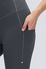 Women's Wide Waist Side Pocket 9/10 Length Leggings