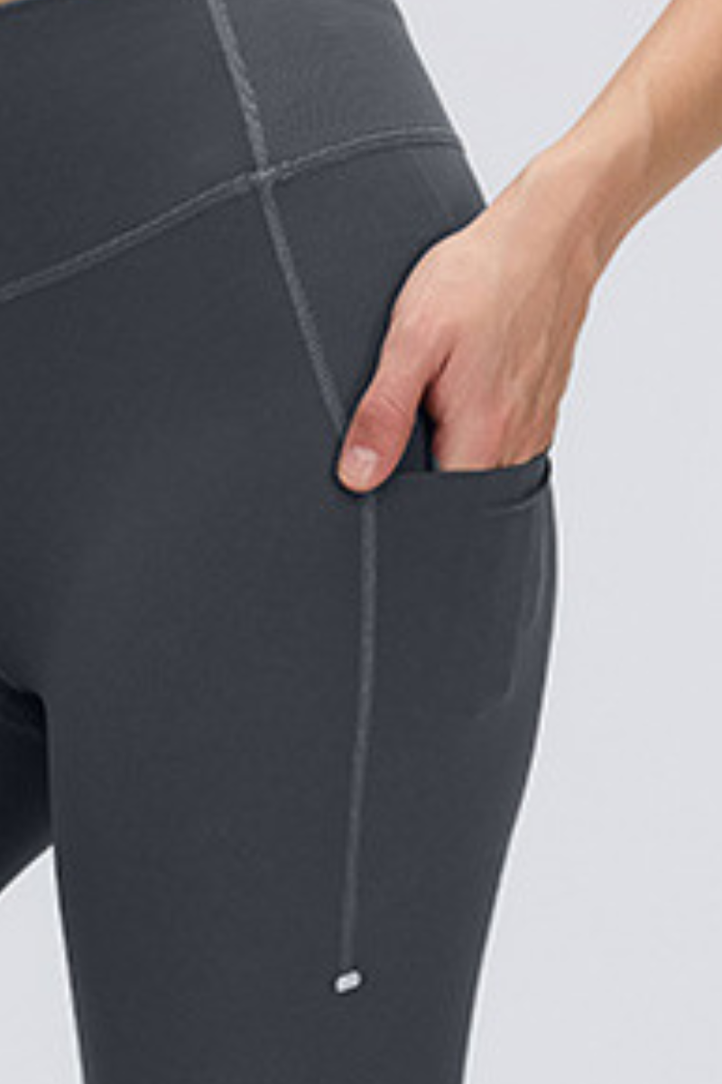 Women's Wide Waist Side Pocket 9/10 Length Leggings