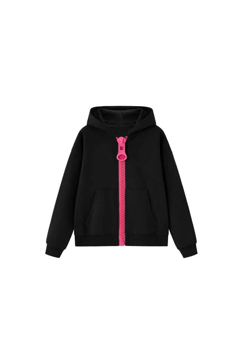 Unisex Color Block Big Tooth Zipper Hooded Loungewear Jacket