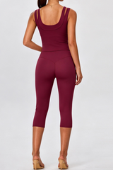 Women's Yoga Sets:Fake Two-Piece Tank Top & Capri Leggings
