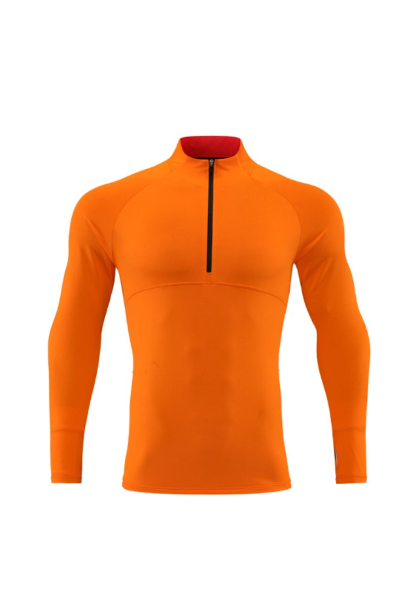 Men's Half Zip Mock Neck Finger Cuffs Long Sleeve Sports Top