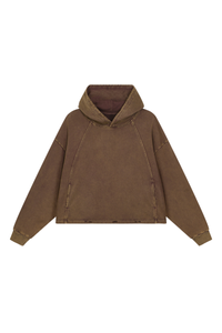 Women's Fall Vintage Washed Raw Hem Crop Boxy Hoodie