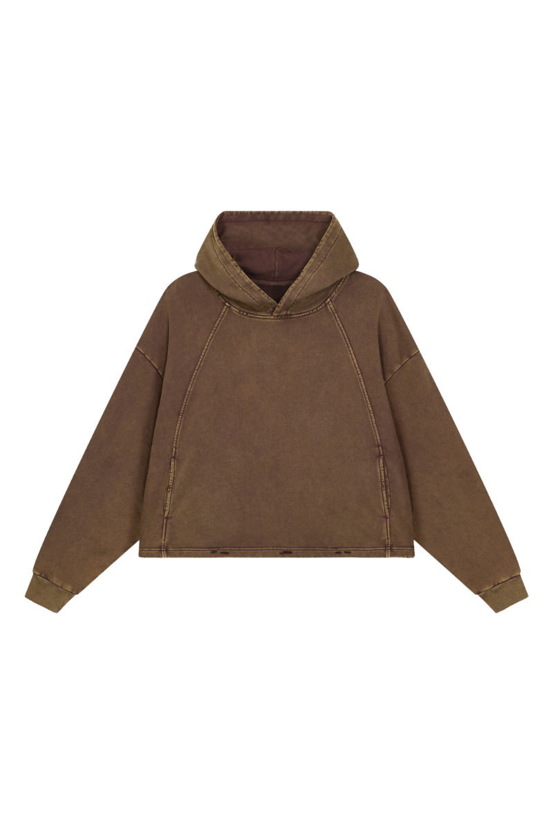 Women's Fall Vintage Washed Raw Hem Crop Boxy Hoodie