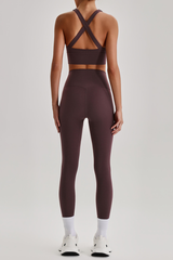 Women's Cross Back Bra & No Front Seam Leggings Yoga  Set