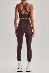 Women's Cross Back Bra & No Front Seam Leggings Yoga  Set