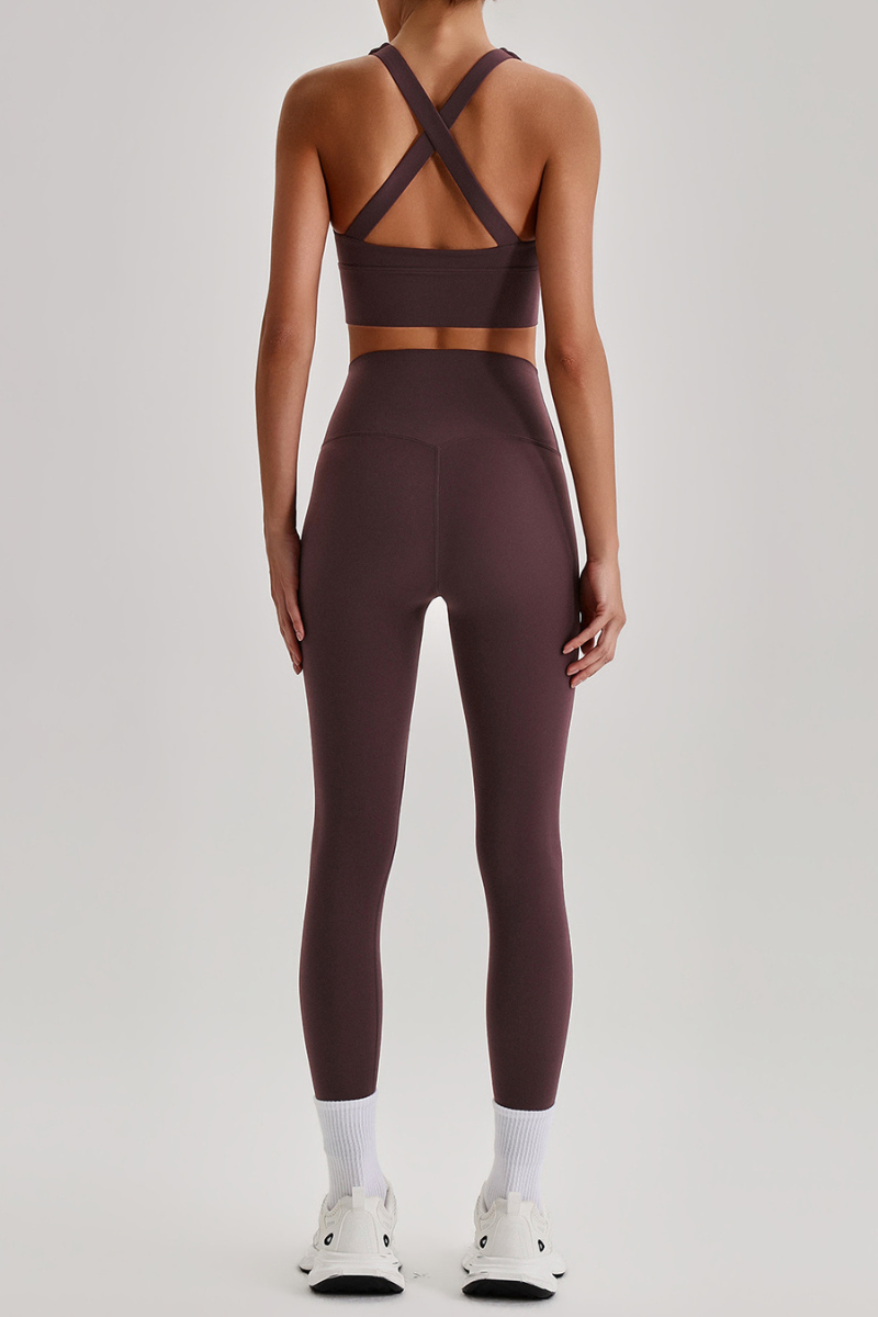Women's Cross Back Bra & No Front Seam Leggings Yoga  Set