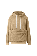Women's Plush Long-Sleeve Drawstring Hoodie with Pet Pouch