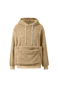Women's Plush Long-Sleeve Drawstring Hoodie with Pet Pouch